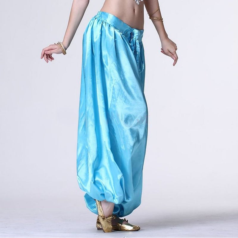 MUNAFIE Belly Dance Pants Carnival Satin Latern Pants Tribal Harem Pants Light Blue - Image 2